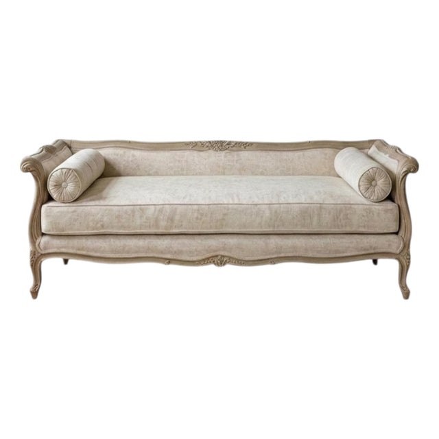19th-C. French Painted Daybed / Sofa in New Linen W/ Gustavian Swedish Styling For Sale