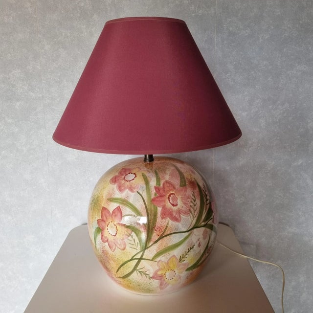 Ceramic Vintage Desk Lamp with Floral Decorations, 1970s For Sale - Image 7 of 7