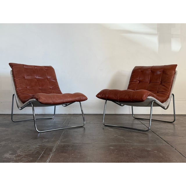 1970s Vintage 1970's Cognac Leather Swedish Lounge Chairs For Sale - Image 5 of 15