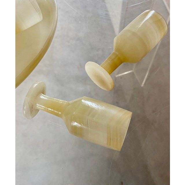 1960s Carved Onyx Stemware + Tray, Set of 7 Pieces For Sale - Image 6 of 17