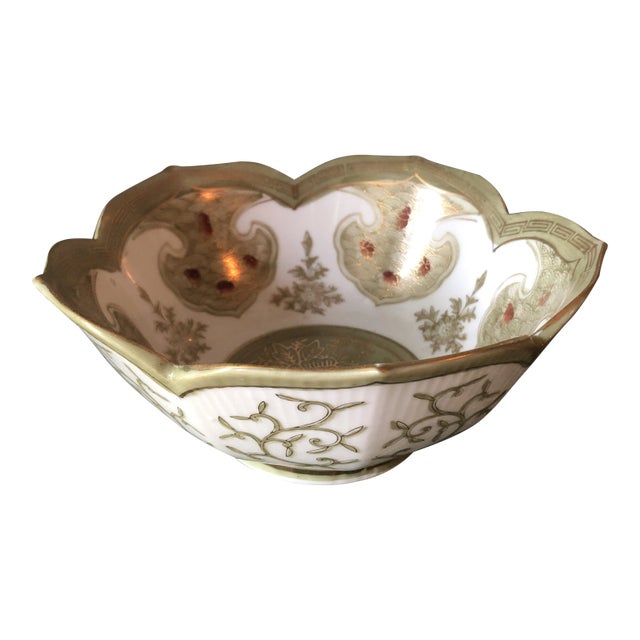1970s Green Chinoiserie Greek Key Ceramic Bowl For Sale