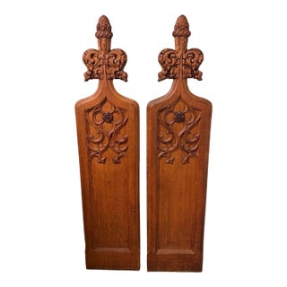 19th Century Gothic Revival Hand Carved Oak Church Pew End Panels - A Pair For Sale