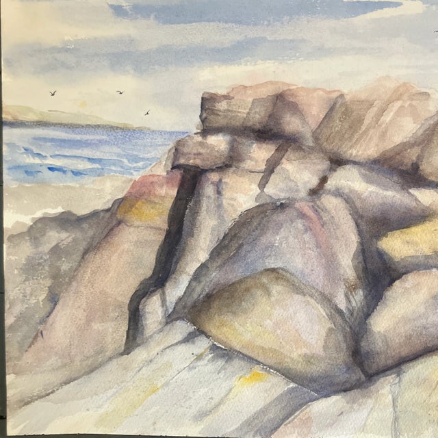 1980s Original Rocky Maine Coast Watercolor Painting. Unframed. Measures 16x12.