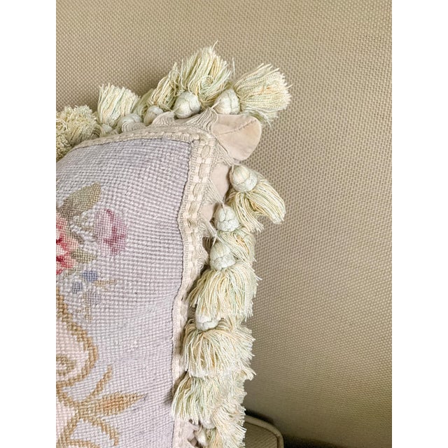 Shabby Chic Vintage Aubusson-Style Needlepoint Pillow, French Style For Sale - Image 3 of 11