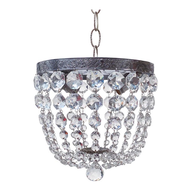 Silver Rim Crystal Basket Pendant Light For Sale