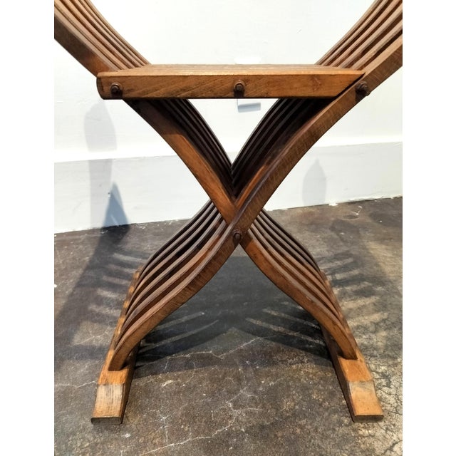 Pair of Italian Mid Century Savonarola Lion Head Wood Folding Chairs For Sale - Image 9 of 11