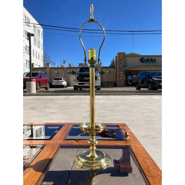 Midcentury French Style Solid Brass Candlestick Table Lamp With Bouillette Tray Manner of Virginia Metalcrafters For Sale - Image 13 of 13