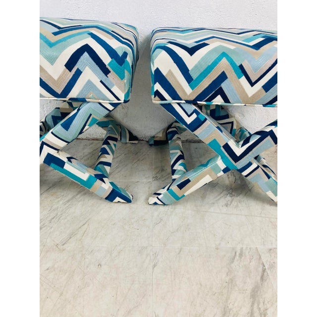 Alabaster X Benches, a Pair, Newly Upholstered For Sale - Image 8 of 9