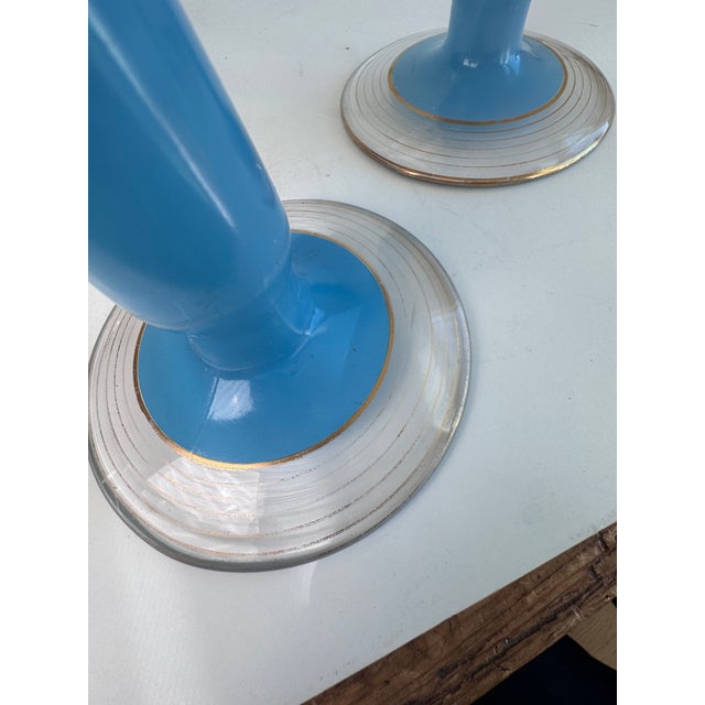 Mid-Century Modern 1940's Westmoreland Taper Blue Candlesticks, a Pair For Sale - Image 3 of 6