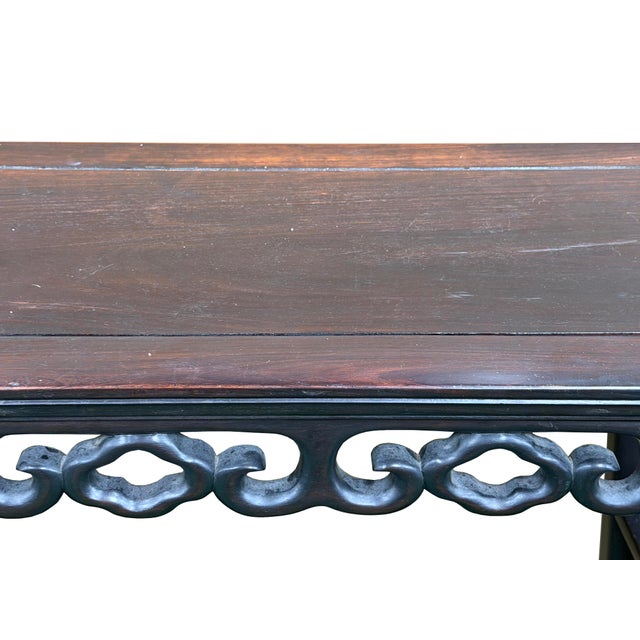 Wood Vintage Dark Brown Wood Ming Style Ru Yi Apron Console Altar Table For Sale - Image 7 of 13