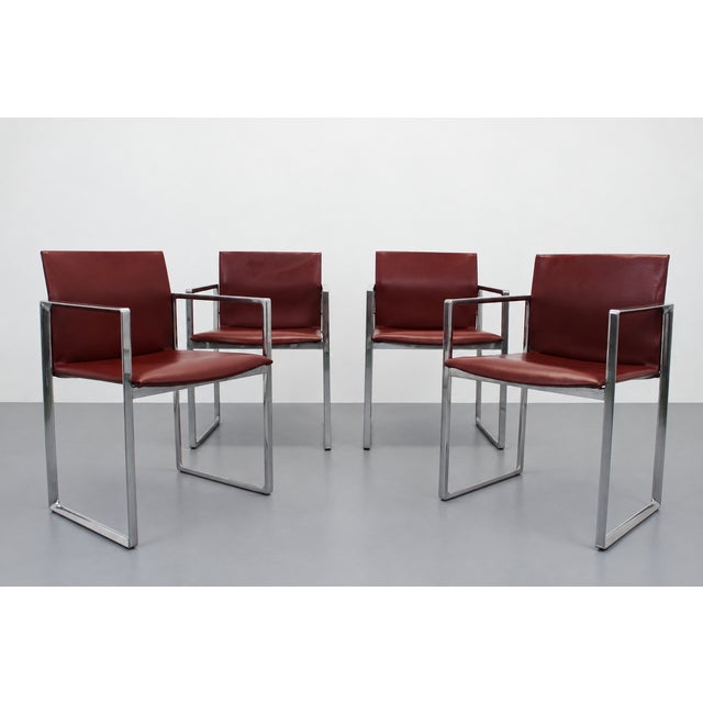 Eve 184 Armchairs in Leather and Steel by Piero Lissoni for Cassina, 2010s, Set of 4, in Very Good conditions. Designed...