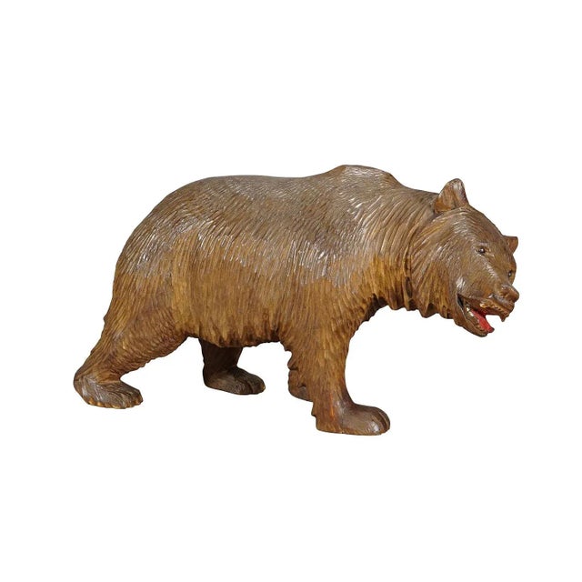 Wood Large Vintage Wooden Strolling Bear Handcarved in Brienz Ca. 1930s For Sale - Image 7 of 7