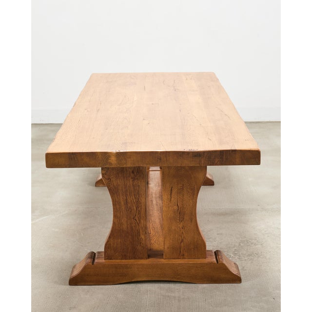 French Provincial Oak Country Farmhouse Trestle Dining Table For Sale - Image 15 of 18