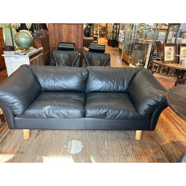 Scandinavian Midcentury Modern Black Leather Sofa by Stouby For Sale - Image 15 of 17