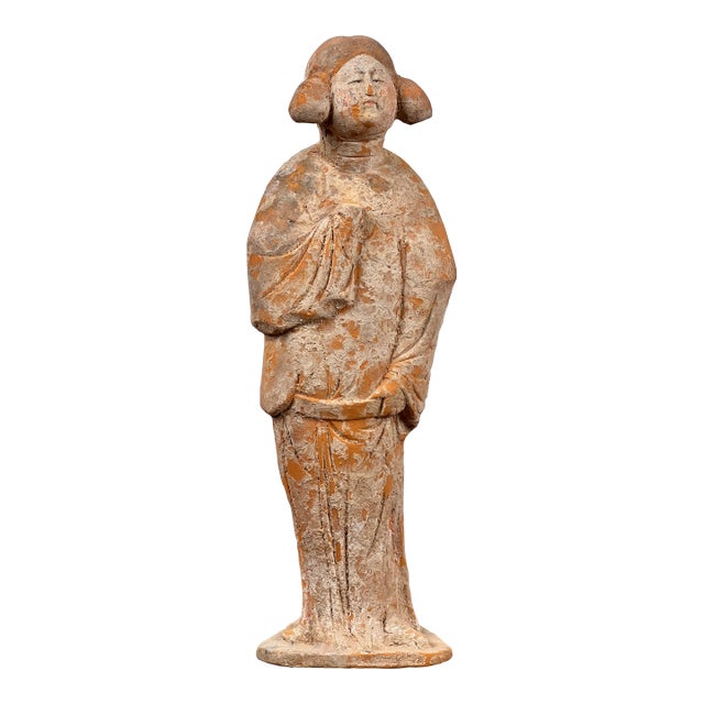 Antique Chinese Tang Dynasty (618-907 Ad) Terracotta Figure of a Standing Court Lady With Coa For Sale