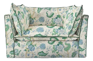 Sophie Conran Coco Loveseat with Knife Edge Cushion in Kitty Blue Green with Velvet Trim
