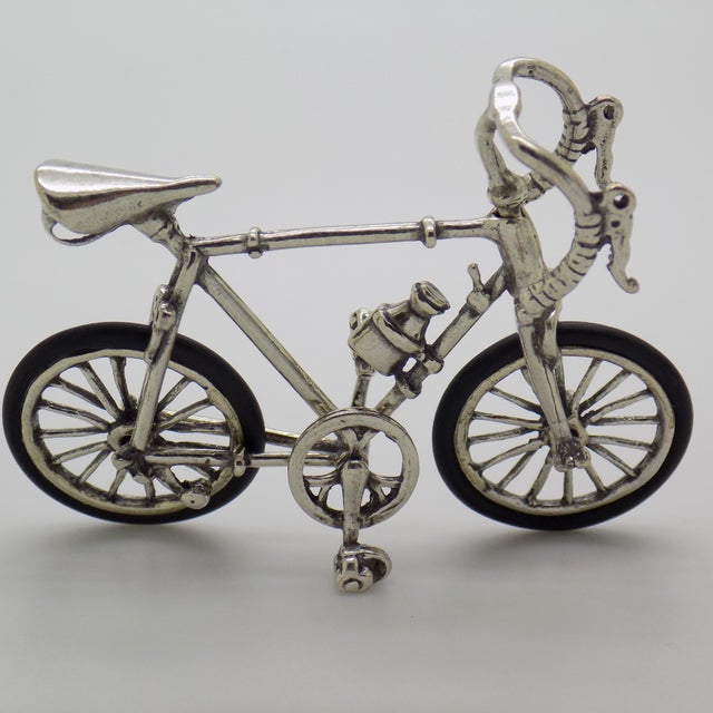 Vintage Italian Handmade Genuine Silver & Rubber Sport Bicycle Dollhouse Miniature For Sale - Image 4 of 8
