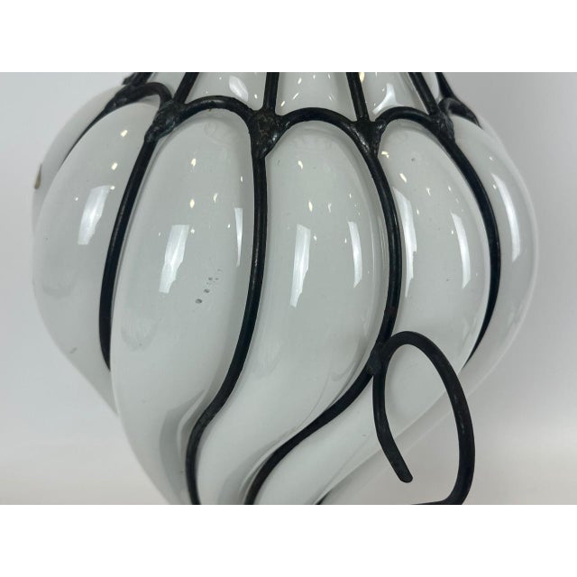 White Large Caged Blown Glass Amphora Footed Vase by Leśna Huta, Poland, 1980s For Sale - Image 8 of 14