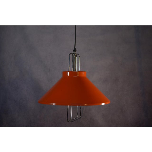Orange Lacquered Metal Design Pendant Light, 1970s For Sale - Image 3 of 8