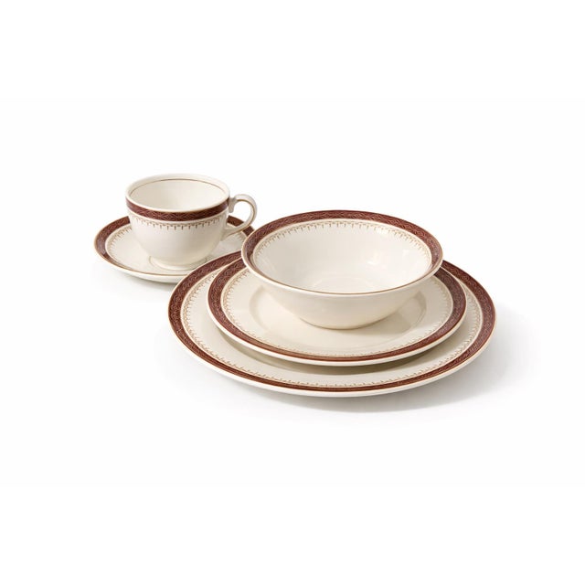 English Vintage Alfred Meakin England Burgundy & Gold Ironstone Dinnerware Service for 6–8 – Plates, Bowls, Cups & Serving Pieces - 50-Piece For Sale - Image 3 of 8