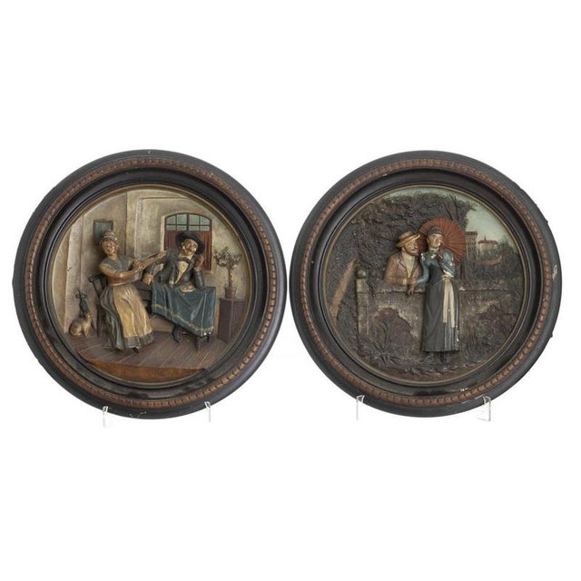 Johann Maresch, Tavern Interiors, 19th Century, Terracotta Plaques, Set of 2 For Sale - Image 6 of 6