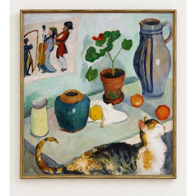 This vintage cat still life art print by August Macke brings expressive German modernist color to a kitchen, dining room,...