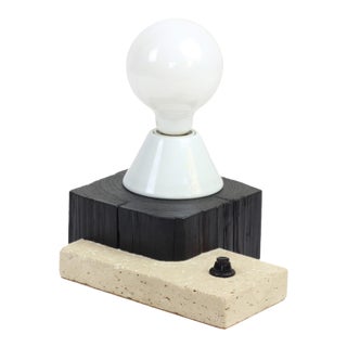 Block Lamp - Sculptural Barn Beam and Limestone Table Lamp by Gabor Gobi For Sale