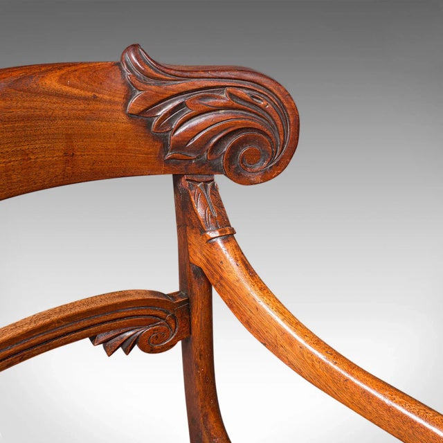 Pair of Antique Morning Room Chairs, English, Elbow Seat, Regency, Circa 1820 For Sale - Image 9 of 12
