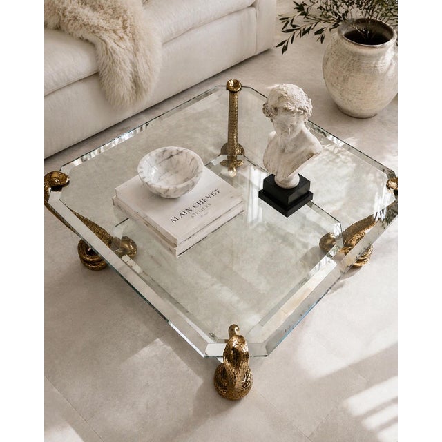 Metal 1970s Serpent Cocktail Coffee Table Glass 2 Tier Alain Chervet Style Gold Tone For Sale - Image 7 of 11