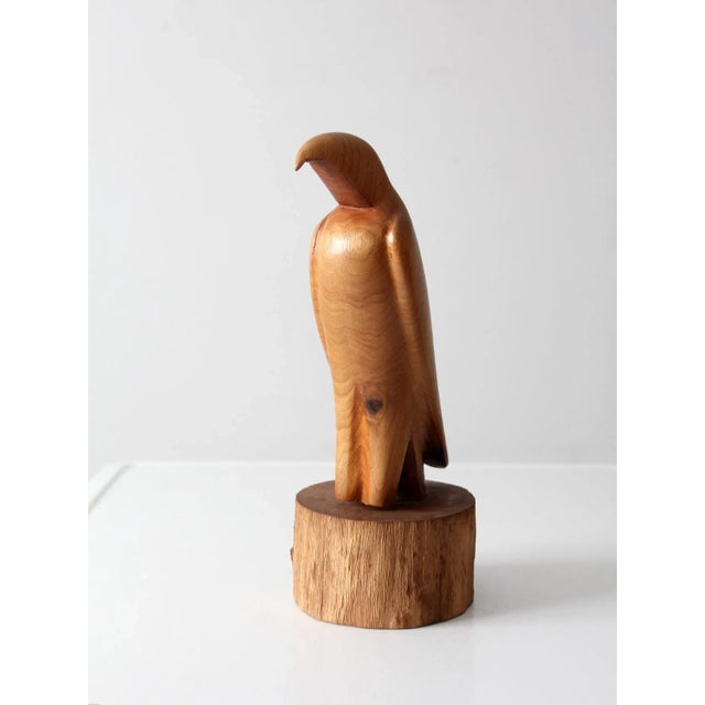 Wood Vintage Hand-Carved Wood Eagle Sculpture Ca 1978 For Sale - Image 7 of 11