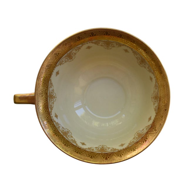 Vintage 30s Heinrich and Co. Selb H & C Bavaria German Porcelain Red and Gold Encrusted Tea Cup and Saucer With Desert Plate - Service for 3 For Sale - Image 11 of 12