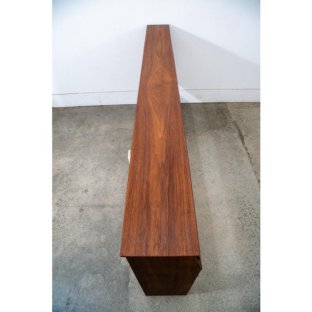 1960s Mid Century Danish Modern Headboard King Bed Frame Walnut Sliding Doors Storage For Sale - Image 4 of 11