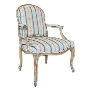 18th Century Louis XV Walnut Fauteuil/Armchair in Early Painted Finish For Sale