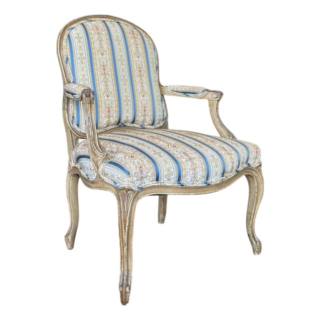 18th Century Louis XV Walnut Fauteuil/Armchair in Early Painted Finish For Sale