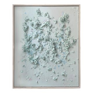 Dimensional Textured Abstract Painting by Covet Studio in Icy Tiffany Blue For Sale