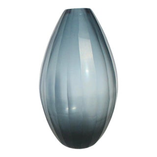 1990s Dark Grey Cut Art Glass Vase For Sale