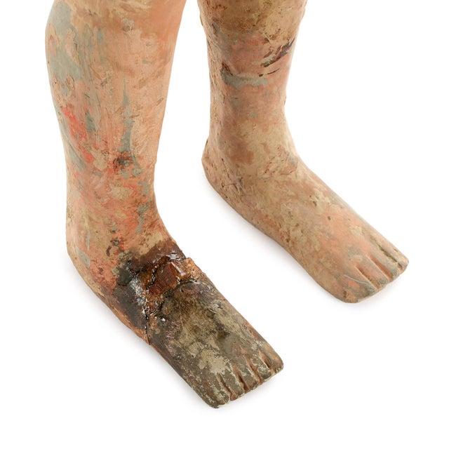 Pair of Chinese Han Tall Slender Terracotta Figures For Sale - Image 9 of 9