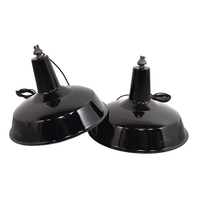 Industrial Enamel Pendant Lights from Reluma, Belgium, 1950s, Set of 2 For Sale