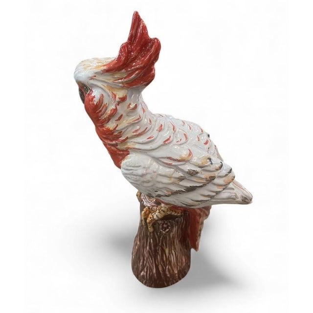 Italian Italian Ceramic Cockatoo / Galah Parrot Sculpture on Stump For Sale - Image 3 of 7