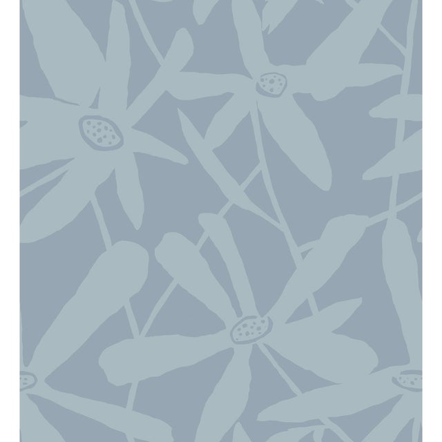 Contemporary Blossom Wallpaper by Susan Hable in White on Blue For Sale - Image 3 of 3