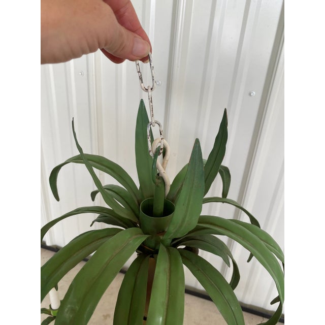 Vintage Regency Italian Palm Tree Monkey Tole Chandelier For Sale - Image 9 of 13