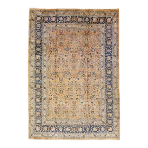 Early 20th Century Antique Persian Mashad Handmade Tan Wool Rug With Allover Motif