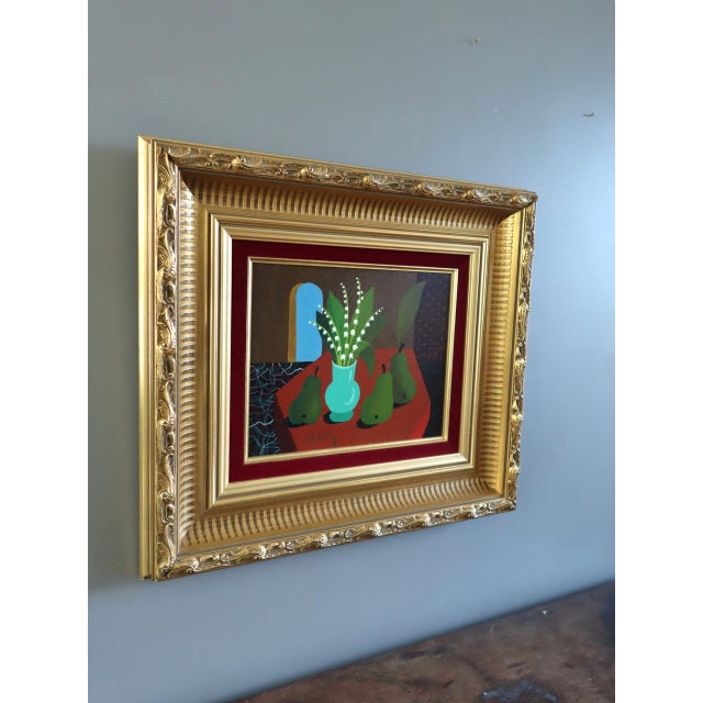 Mid-Century Modern 'Lily of the Valley With Pears' Vintage Original Still Life Oil Painting by Swedish Artist Eric Cederberg (1897-1984), Framed For Sale - Image 4 of 12