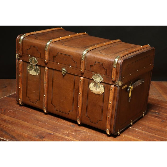 Wood Curved Mail Trunk with Key, 1920s For Sale - Image 7 of 11