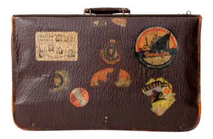 Antique Leather Suitcase With Travel Stickers Circa 1930s
