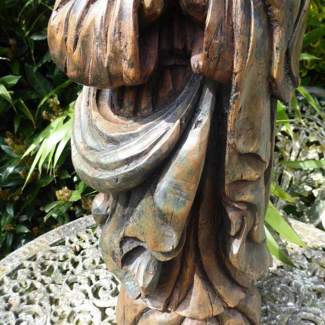 Antique Religious Carved Oak Saint Figure Statue, 1820 For Sale - Image 14 of 18
