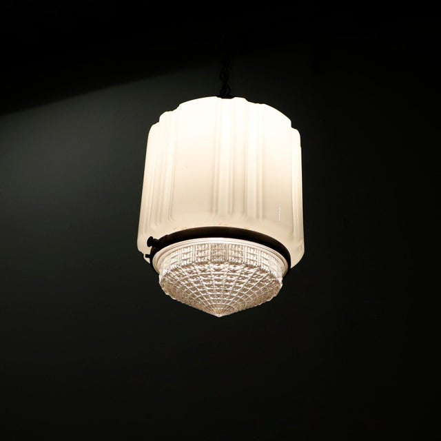 1930s Art Deco Milk Glass Pendant Light #3 For Sale - Image 4 of 5