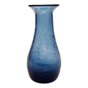 Cobalt Blue Crackle Hand-Blown Glass Vase by Blenko Glass Co.