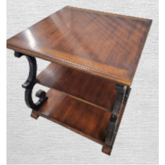 Vintage Oversized Theodore Alexander Walnut Ebonized Scroll Leg 3 Tier Side Table For Sale - Image 9 of 9