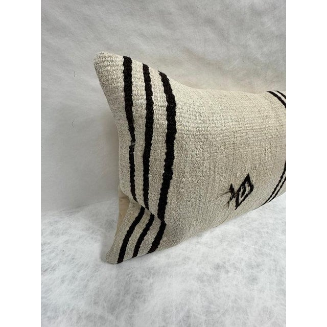 Turkish Hemp Pillow Cushion Natural Beige Black Pillow Cushion Cover 16" x 24" For Sale - Image 4 of 4